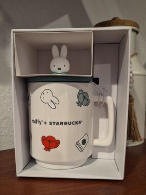 Miffy + Starbucks White Ceramic Mug with Colorful Floral Accents